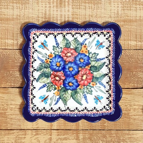 ポーリッシュポタリー BOLESLAWIEC スクエアプレート 16cm GU1610-ART149