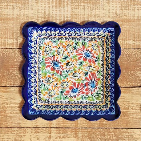 ポーリッシュポタリー BOLESLAWIEC スクエアプレート 16cm GU1610-ART312