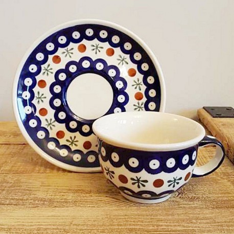 ポーランド陶器 BOLESLAWIEC カップ ＆ ソーサー 0.22L GU775-41
