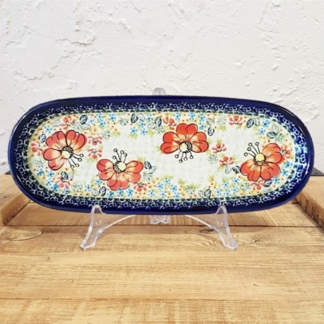 ポーランド陶器 • BOLESLAWIEC • オーバルロングプレート28.3cm GU928-ART296